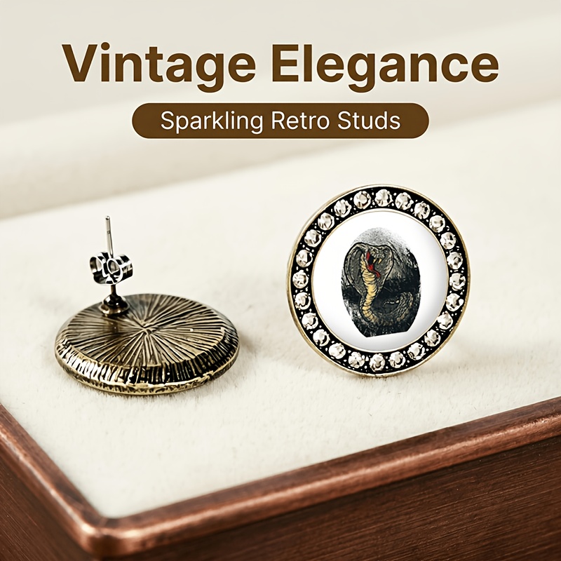 2pcs Transparent Glass Inlaid Snake Earrings Set